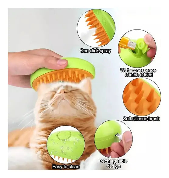 Cepillo 3 en 1 para Mascotas con Pulverizador